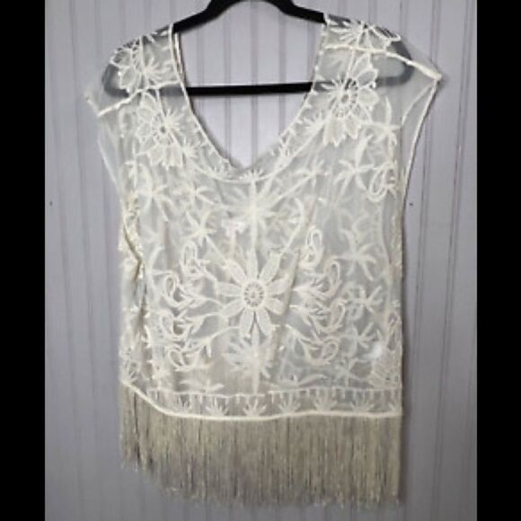 Sheer Xhileration top, fringe hem, size large - Picture 3 of 6